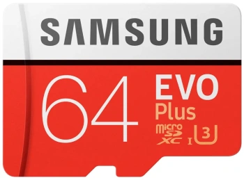 Карта памяти Samsung EVO Plus <MB-MC64GA/RU> microSDXC Memory Card 64Gb Class10 UHS-I U3+ microSD--> SD Adapter