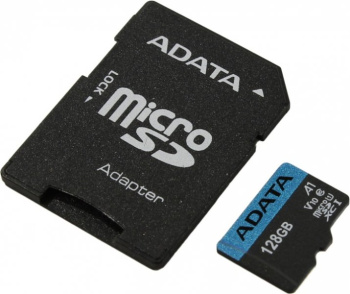 Карта памяти A-Data Premier <AUSDX128GUICL10A1-RA1> microSDXC Memory Card 128Gb A1 V10 UHS-I U1 + microSD-->SD Adapter