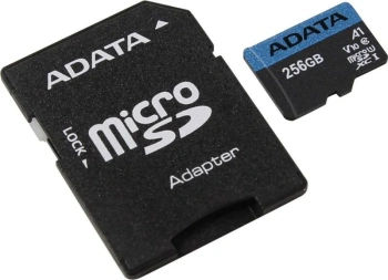 Карта памяти A-Data Premier <AUSDX256GUICL10A1-RA1> microSDXC Memory Card 256Gb V10 UHS-I U1 Class10+ microSD-->SD Adapter
