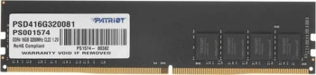 Оперативная память 16Gb 3200MHz Patriot PSD416G320081 Signature RTL PC4-25600 CL22 DIMM 288-pin 1.2В single rank