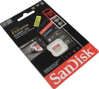 Карта памяти SanDisk Extreme <SDSQXAA-128G-GN6MN> microSDXC Memory Card 128Gb UHS-I U3 V30 A2