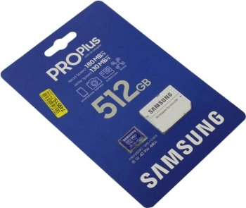 Карта памяти Samsung PRO Plus <MB-MD512SA/EU/KR> microSDXC Memory Card 512Gb Class10 UHS-I U3 A2 V30 + microSD--> SD Adapter