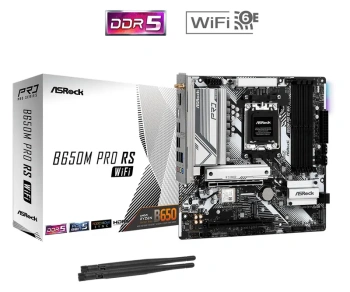 Материнская плата ASRock B650M PRO RS WIFI, Socket AM5, AMD B650, 4xDDR5-5200, HDMI+DP, 2xPCI-Ex16, 4xSATA3(RAID 0/1/10), 3xM.2, 8 Ch Audio, 1x2.5GLan