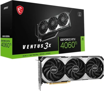 Видеокарта MSI PCI-E 4.0 RTX 4060 Ti VENTUS 3X E 8G NVIDIA GeForce RTX 4060TI 8Gb 128bit GDDR6 2535/18000 HDMIx1 DPx3 HDCP Ret