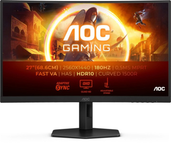 Монитор 27" AOC CQ27G4X Black с поворотом экрана (VA, изогнутый, 2560x1440, 180Hz, 0.5 ms, 178°/178°, 300 cd/m, 80M:1)