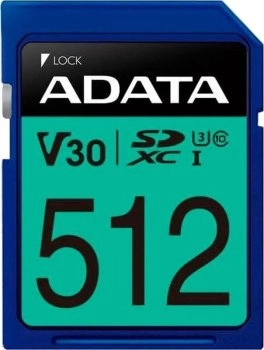 Карта памяти 512 ГБ SDXC Adata, (ASDX512GUI3V30S-R), без адаптера, синий