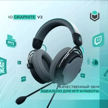 Наушники с микрофоном проводные IO by Red Square Graphite v2, 3.5 мм, 3.5 мм x2, черно-серый, бирюзовый