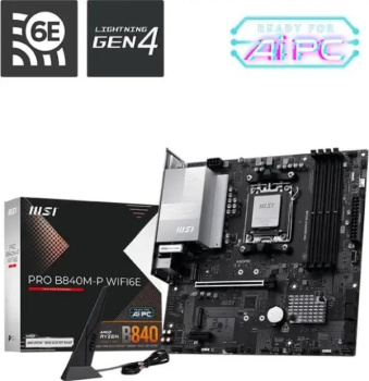 Материнская плата MSI PRO B840M-P WIFI6E SocketAM5 AMD B840 4xDDR5 mATX AC`97 8ch(7.1) 2.5Gg RAID+HDMI