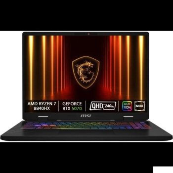 Ноутбук MSI Crosshair A16 HX D8WGKG-078XRU AMD Ryzen 7 8840HX/32Gb/SSD1Tb/RTX5070 8Gb/16"/IPS/WQXGA/2560x1600/240Hz/NoOS/Cosmos Gray (9S7-15PL21-078)