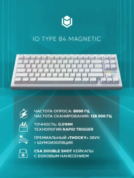 Клавиатура IO by Red Square Type 84 Magnetic G3ms Magnetite Ice проводная магнитно-механическая игровая, русская раскладка, белая