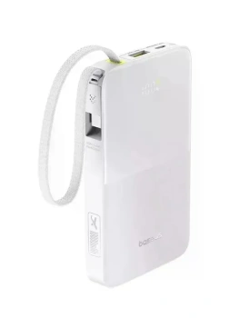 Портативный аккумулятор Baseus EnerFill FC51 Bipow2 Pro Digital Display Power Bank with Built-in Cable 10000 mAh , moon white, E0027601