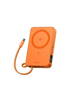 Портативный аккумулятор UGREEN PB773 MagFlow 10000 mah , оранжевый, со встроенным кабелем, 95083B