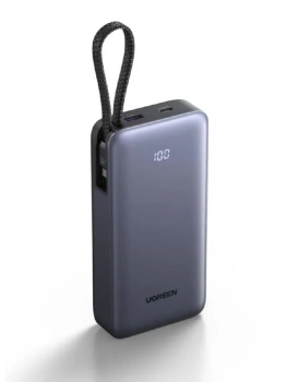 Портативный аккумулятор UGREEN PB537 20000 mah , серый космос, со встроенным кабелем, 95178B