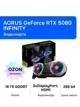 Видеокарта Gigabyte AORUS GeForce RTX 5080 INFINITY, GDDR7, 256 bit, 16 ГБ (GV-N5080AORUS IF-16GD)